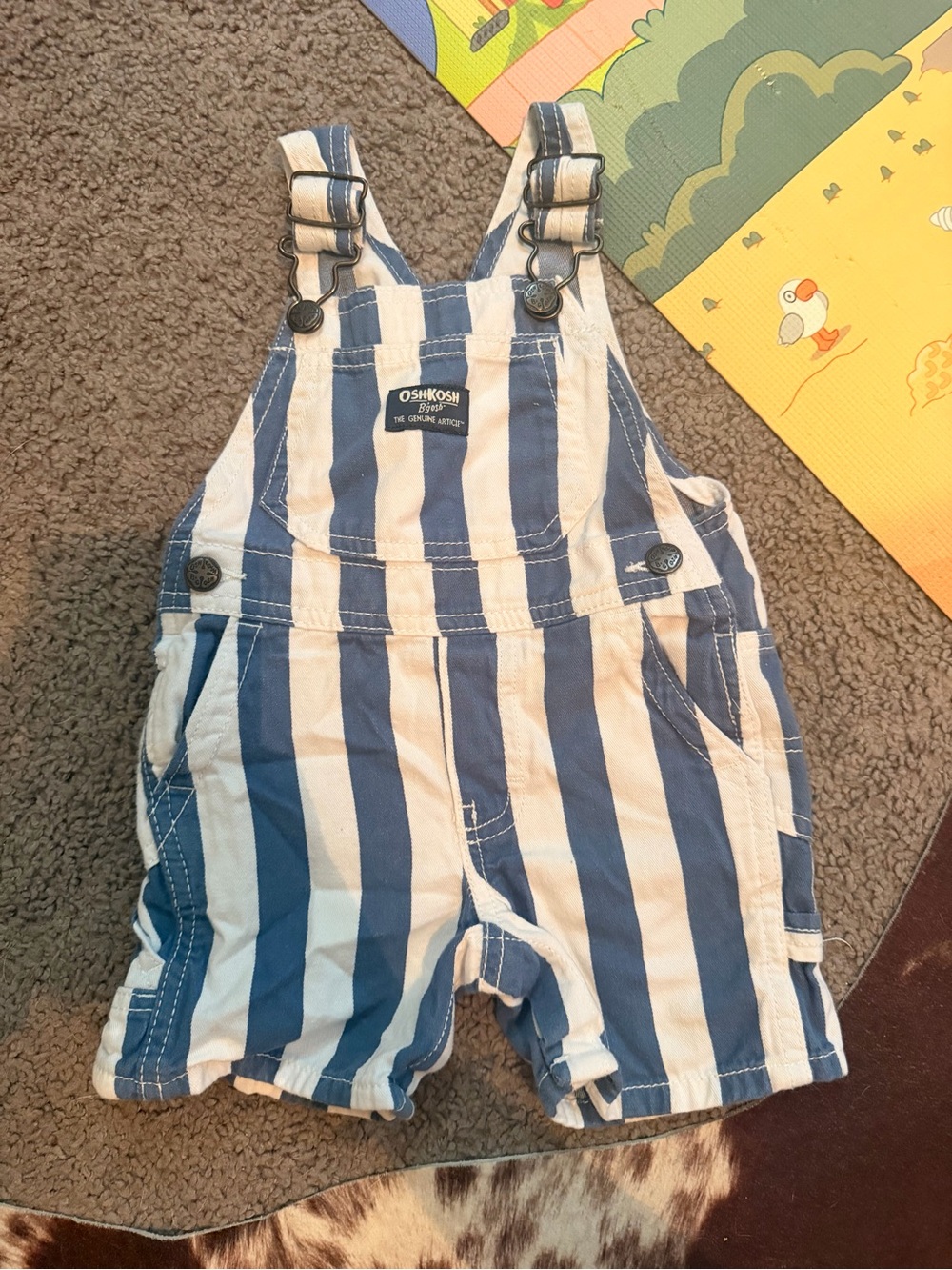 OshKosh B'gosh Navy Blue & White Striped Short Overalls